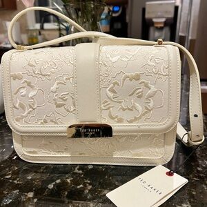 Ted Baker White Gold Floral Embroidered Ginn Marie Crossbody Bag, NWT